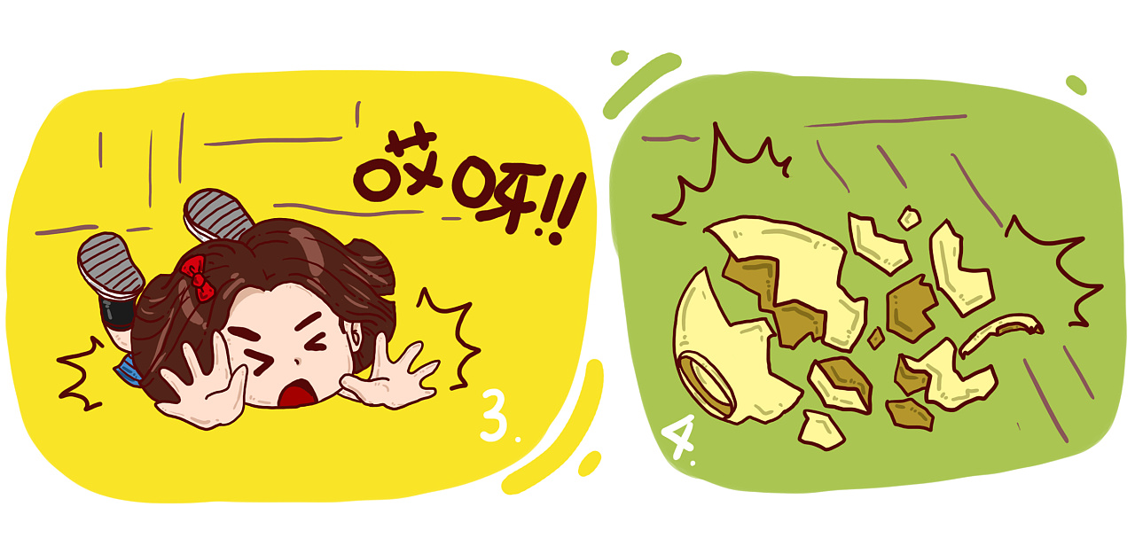 3,哎呀,小美摔倒了