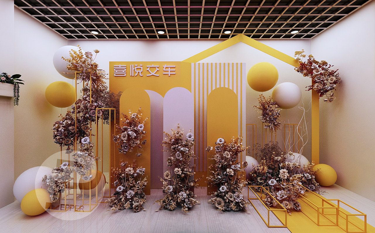 汽车交付区美陈打卡点效果图|三维|其他三维|红绿灯的黄啊 - 原创作品