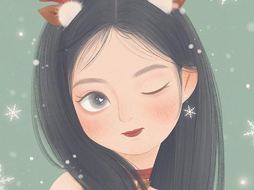 女生头像 插画头像 圣诞头像（个人主页-ZNDk4Njc4NzI=） - 商业插画 - 站酷设计师鹿bebe原创素材 - 站酷ZCOOL