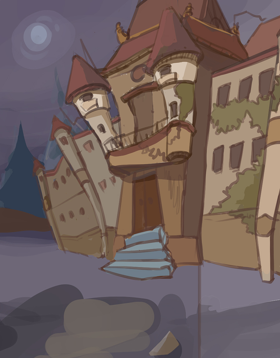 暗黑,卡通气氛古堡绘画步骤,适合手绘初学者参考下