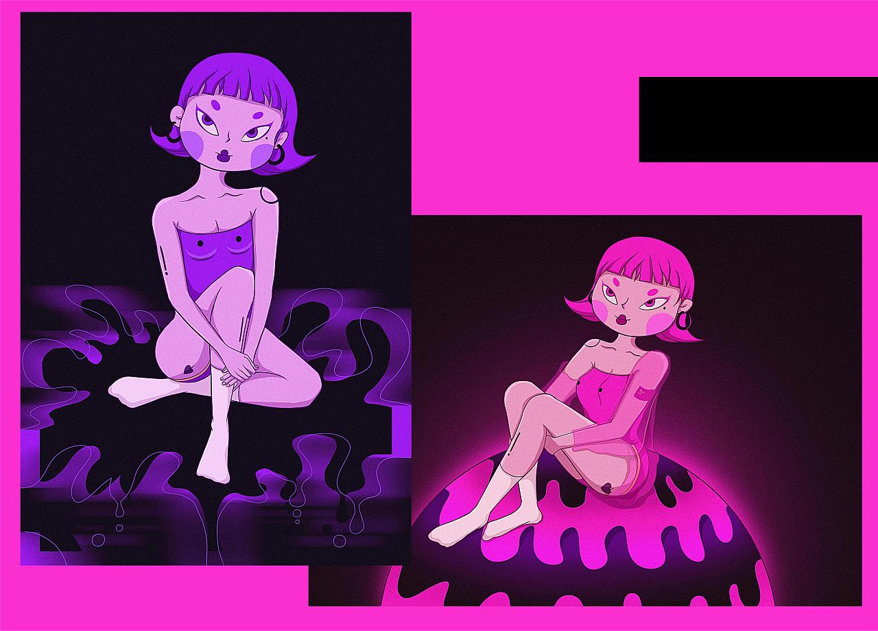 《粉红女郎》（图ZMjY3MzEwMjA4） - 新锐潮流插画 - 站酷设计师蓝愫原创素材 - 站酷ZCOOL