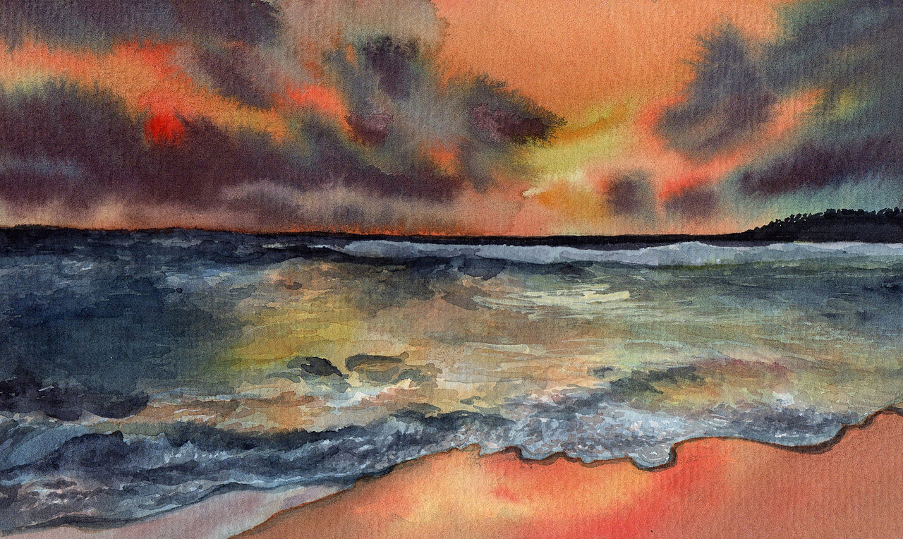 2017上半年年度总结1:水彩星空夜与海浪