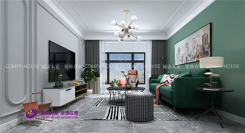 万达文旅城125平三室两厅现代美式风格装修