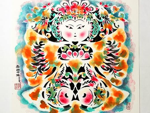 郭秀丽原创彩墨剪纸画传统系列T-16