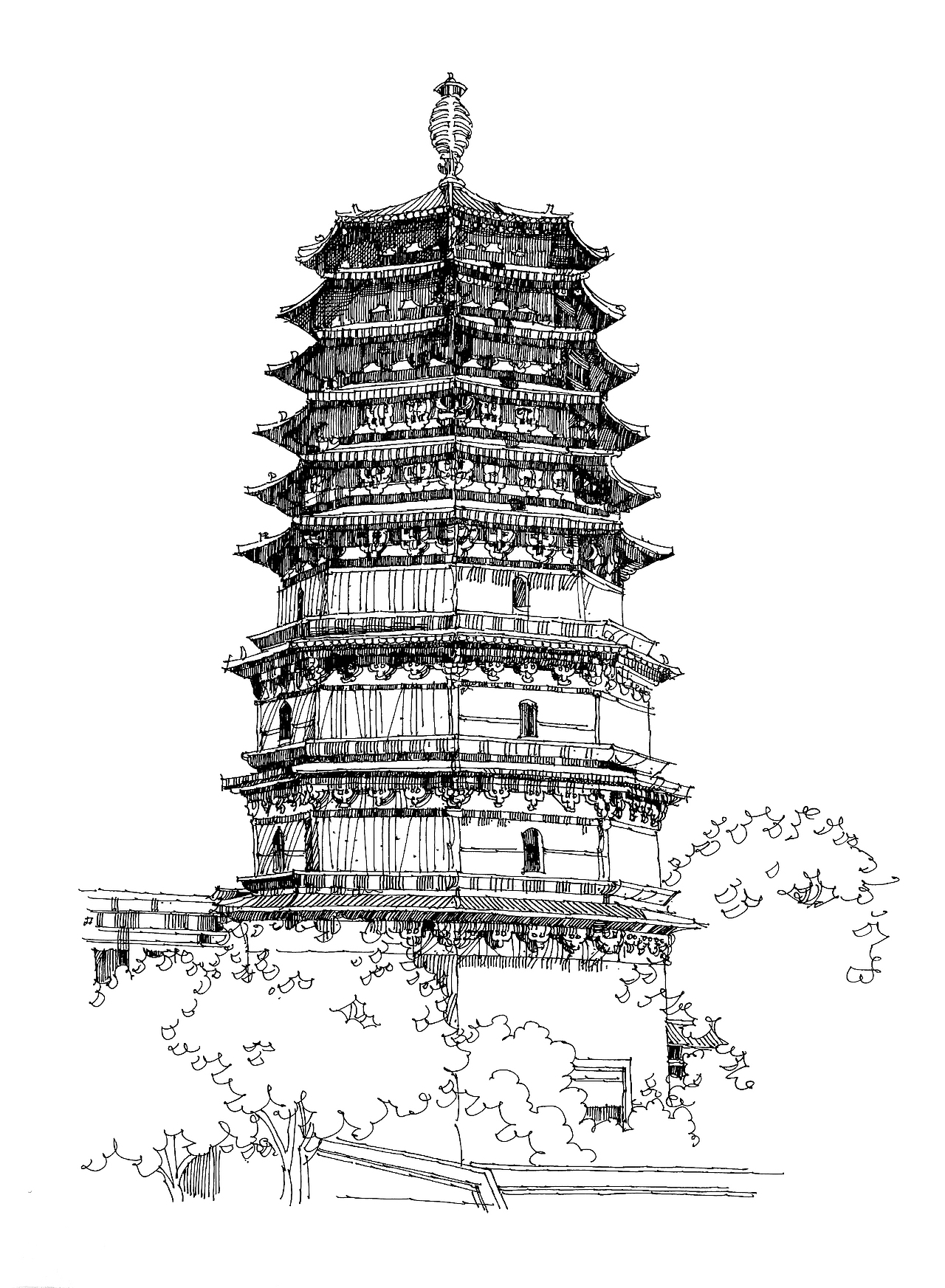 建筑钢笔画