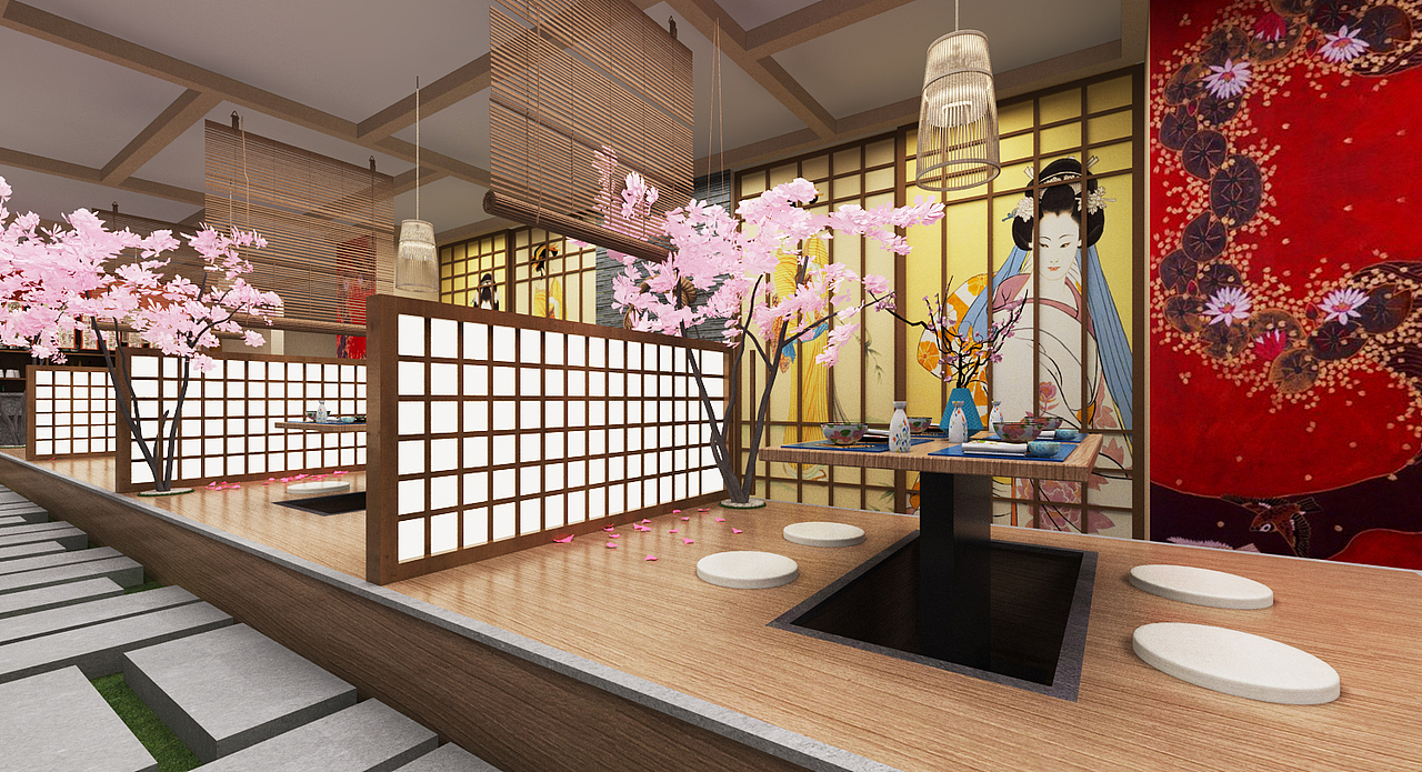 日式风格樱花装饰札幌日料店设计