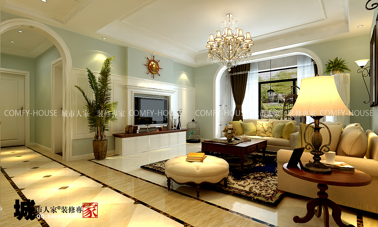 章丘140平四室两厅美式风格效果图