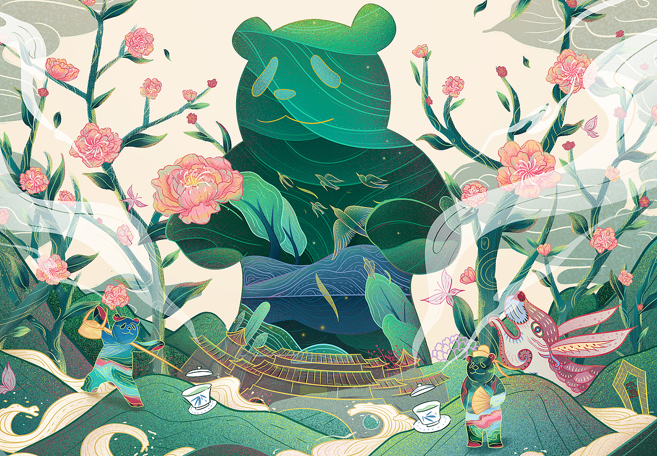 Heart panda茶叶包装插画创作