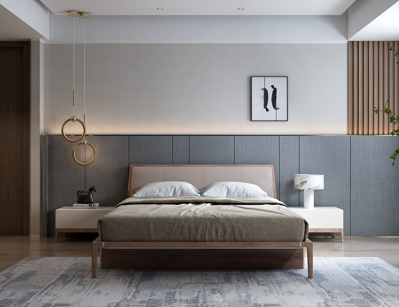 欧式木床+床头柜效果图