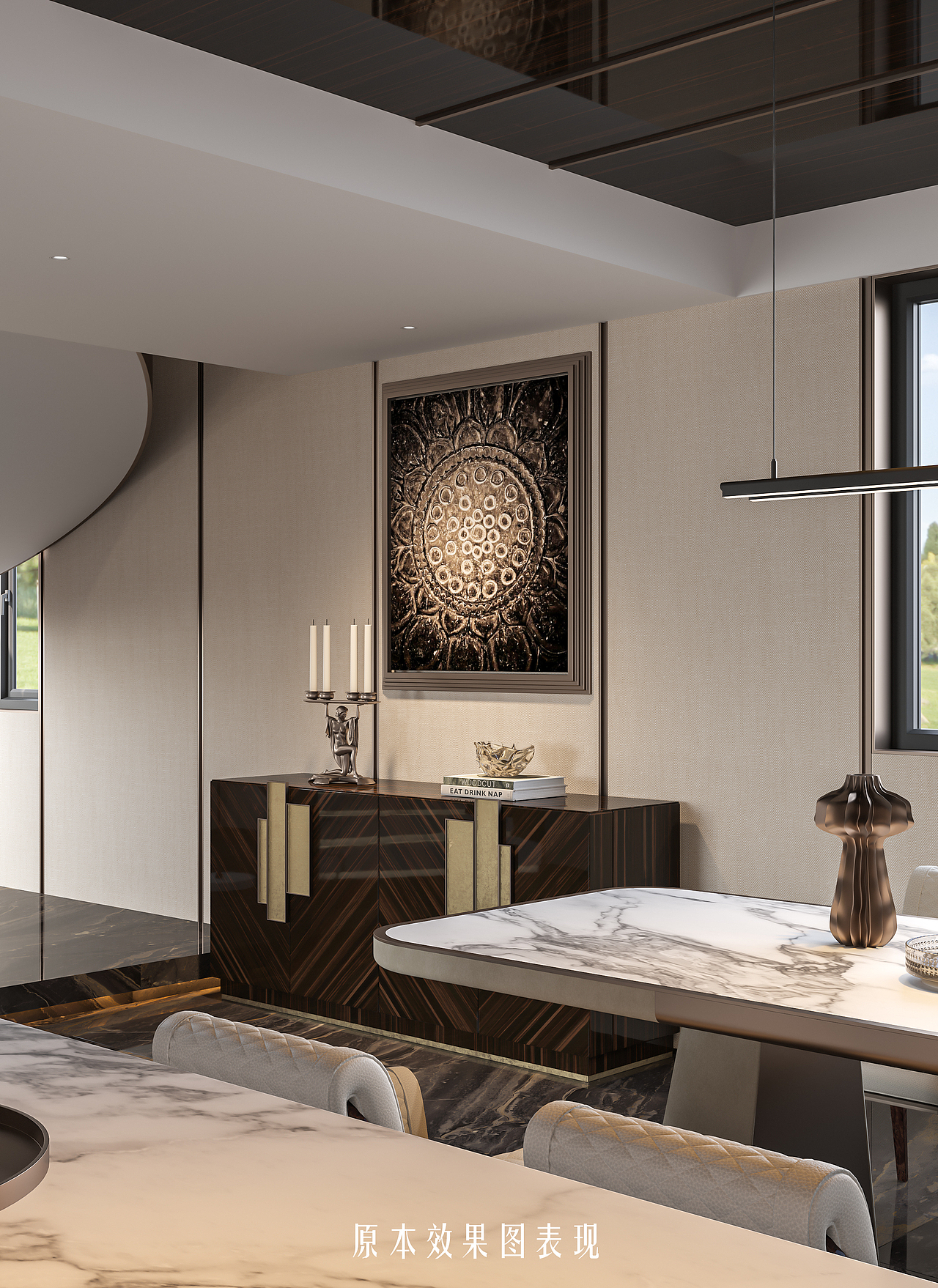 现代轻奢挑空别墅客餐厅（图ZMzIxNzk3MjQw） - 家装设计 - 站酷设计师原本一效果图表现原创素材 - 站酷ZCOOL