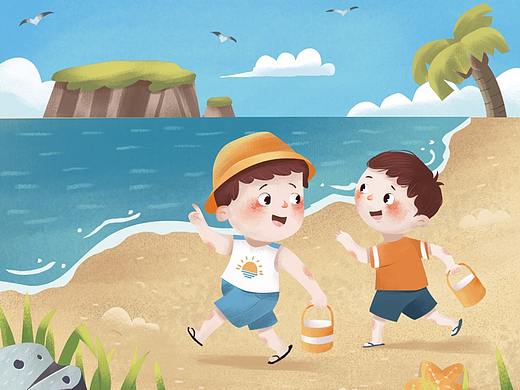 捉螃蟹趣事-商业插画