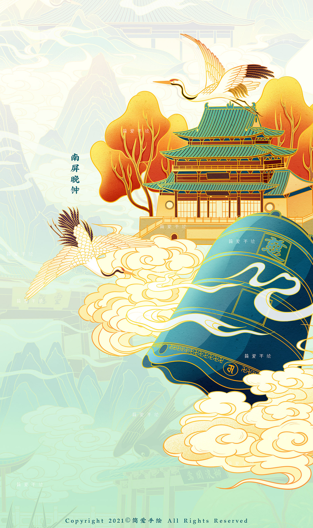 【西湖十景】杭州主题国风插画 _简爱手绘-站酷zcool