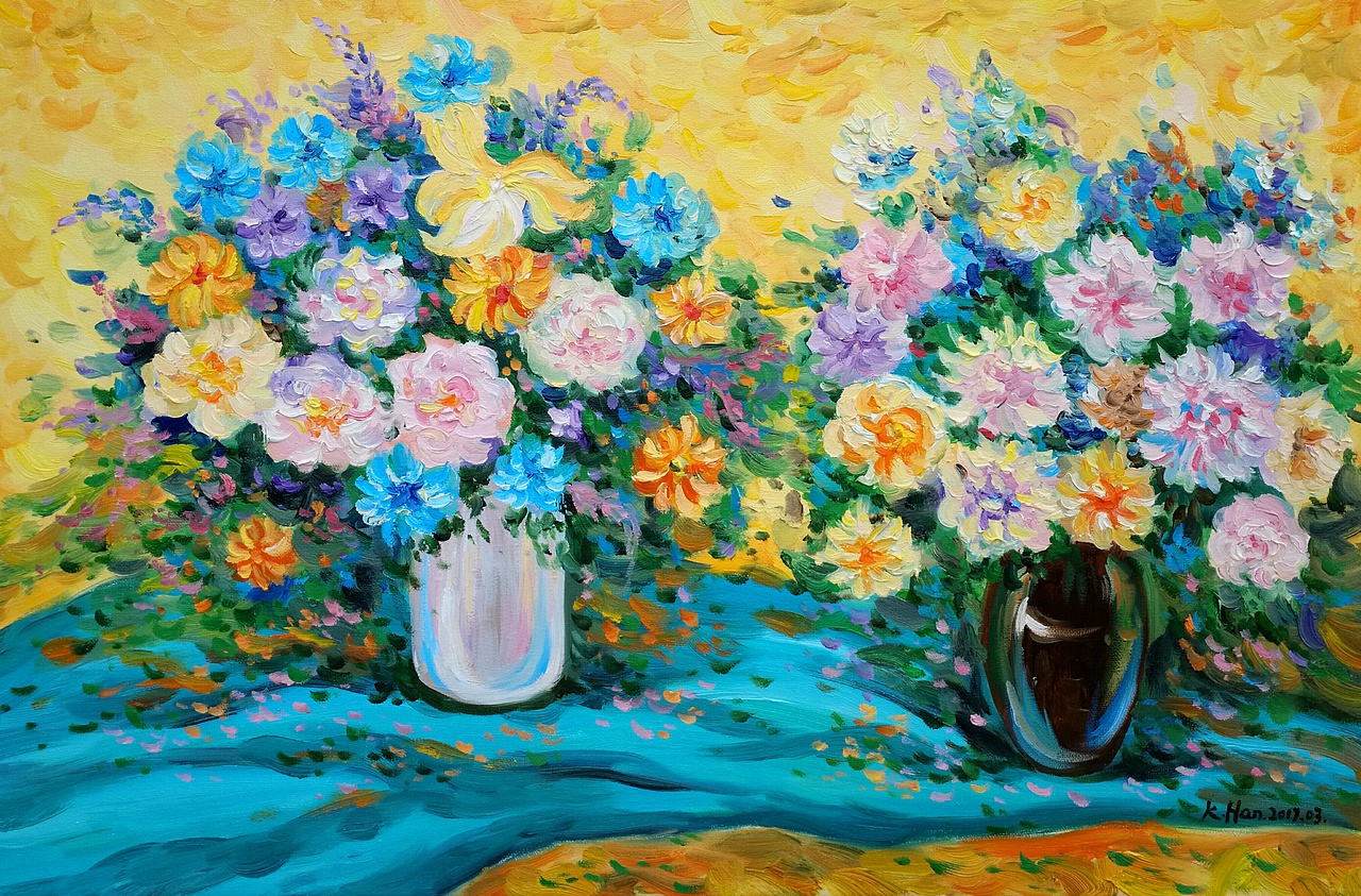 《静物花卉》原创布面油画