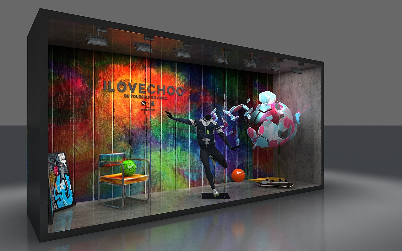 运动品牌展示橱窗设计3d效果图