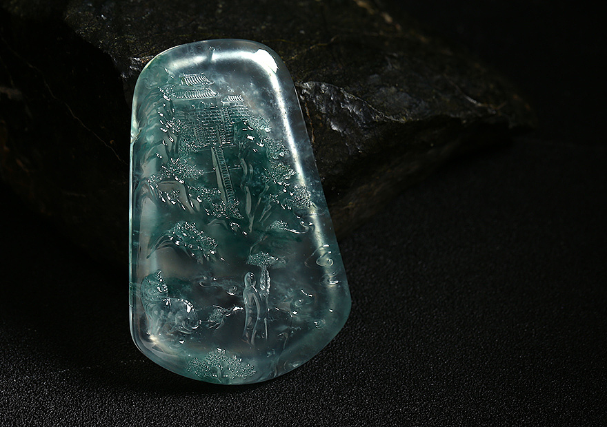 聚翠光廊——玻璃底飘花 一心向佛山水牌