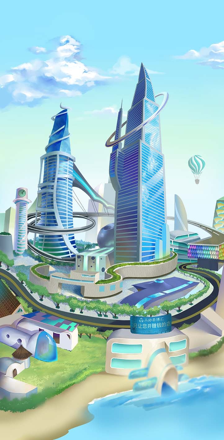 欢乐小镇城市场景（图ZMTQ5MDYyNjcy） - 游戏原画 - 站酷设计师Z82916451原创素材 - 站酷ZCOOL