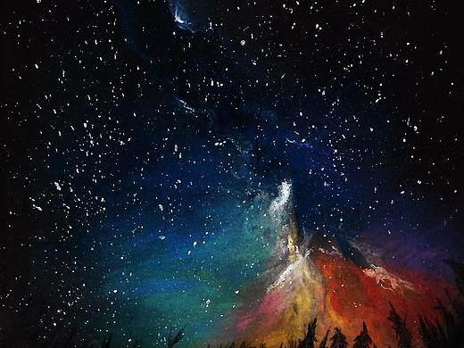 手绘色粉星空日落系列