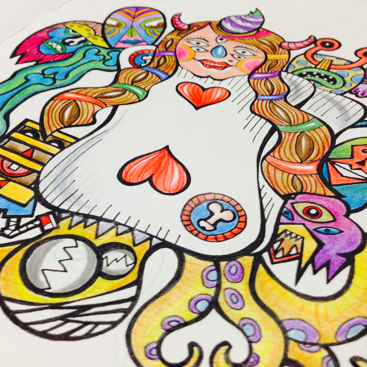 手绘插画涂鸦——红心扑克老二