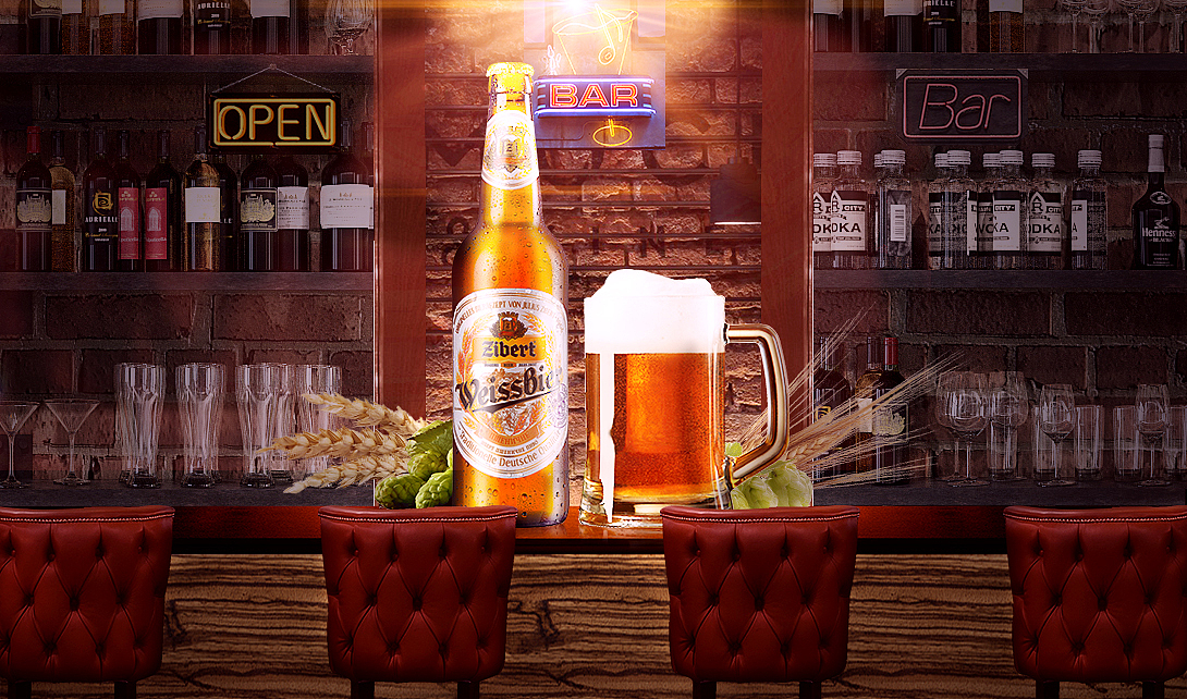 啤酒酒店合成海报