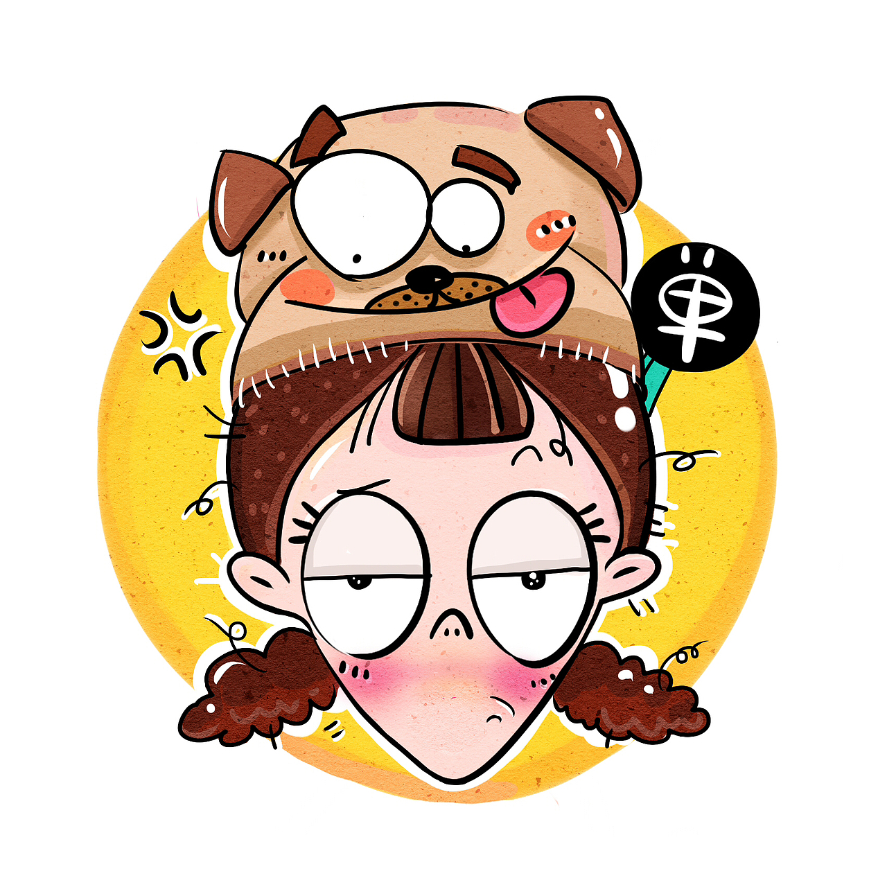 手绘头像心疼单身狗来几发