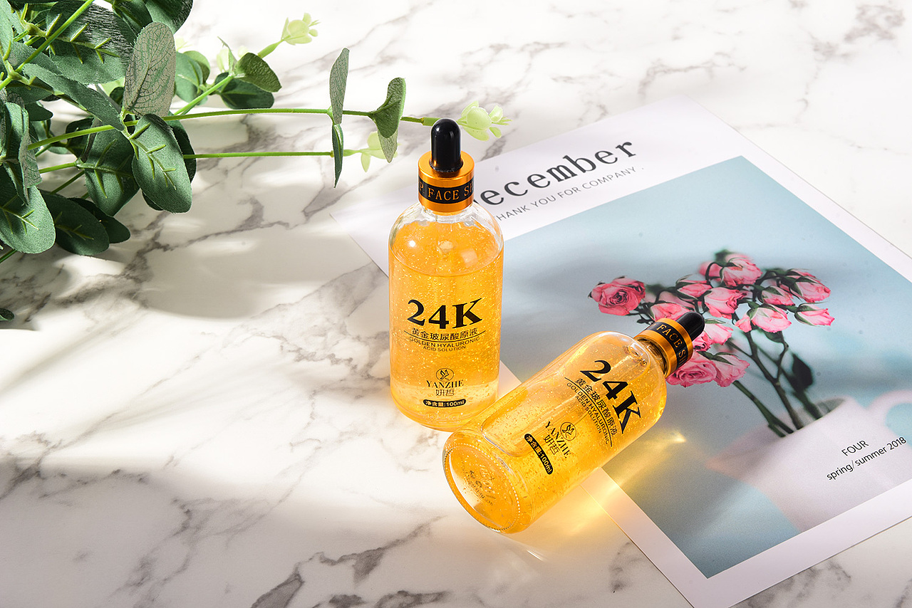 南阳淘宝化妆品拍照24k黄金玻尿酸原液制作拼多多详情