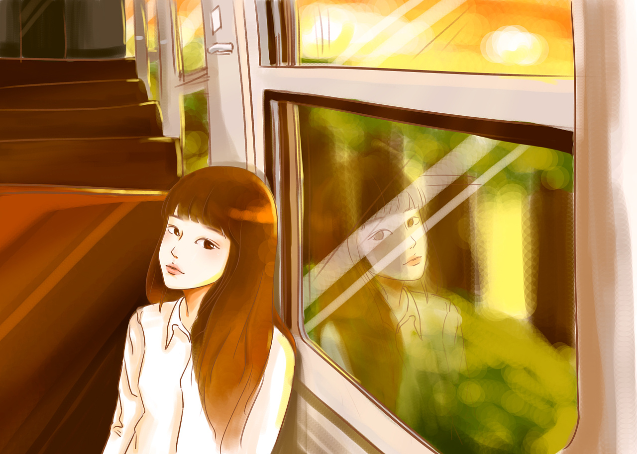 火车车窗插画图片