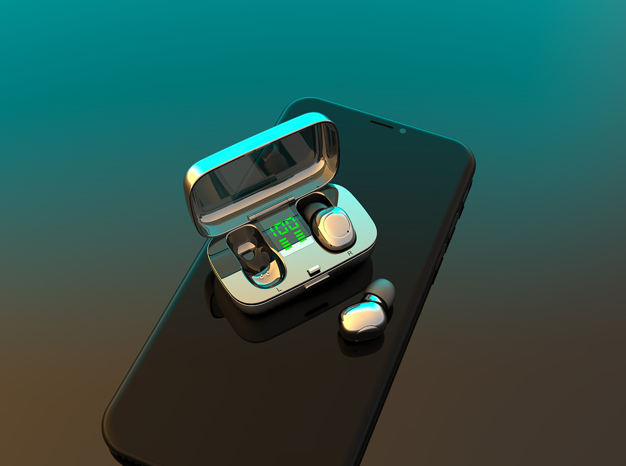 tws无线蓝牙耳机直通车主图渲染设计