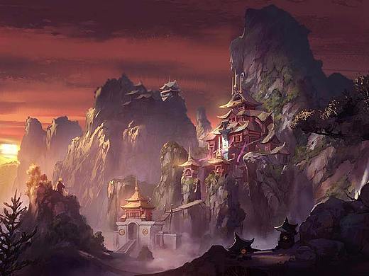 游戏场景原画   古风建筑