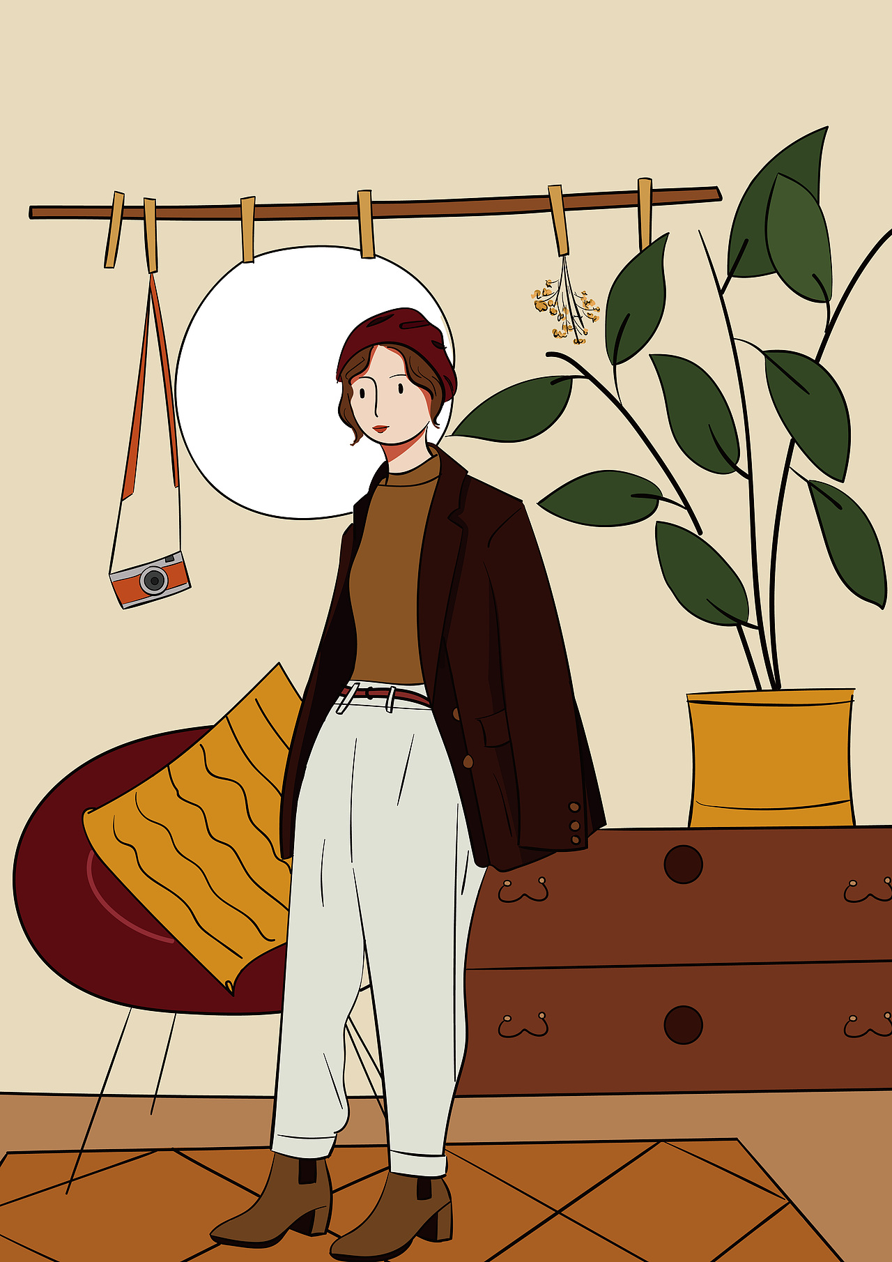 vintage girl 复古女孩插画