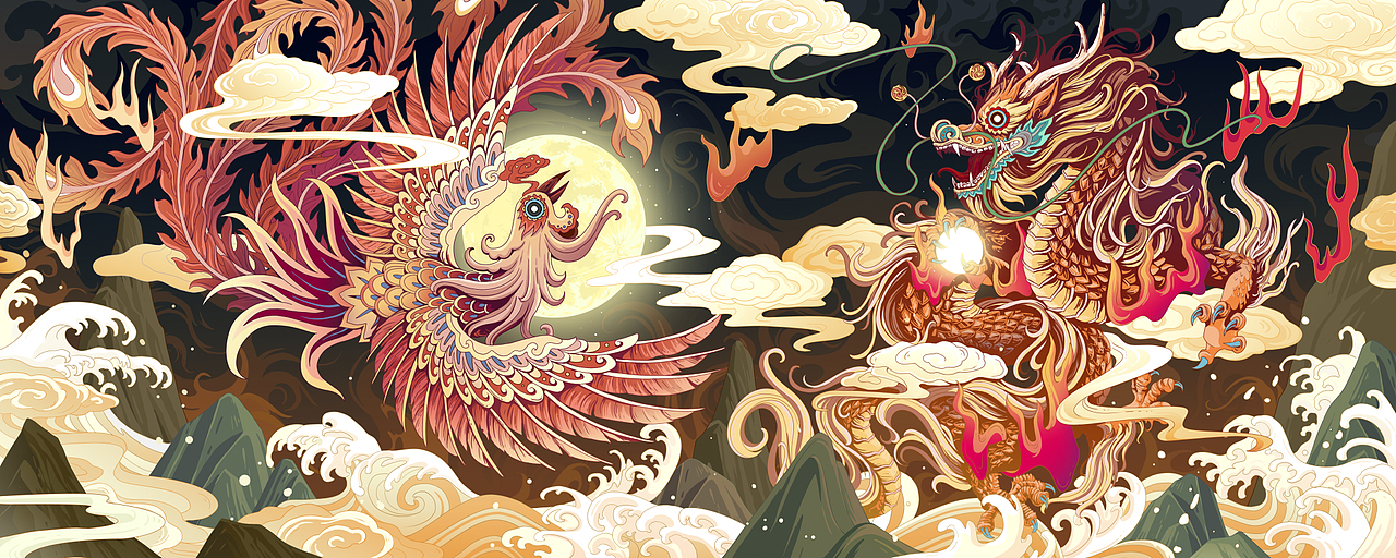 龙凤戏水插画设计（图ZMjkzMzQ4NjA0） - 商业插画 - 站酷设计师健美糖原创素材 - 站酷ZCOOL