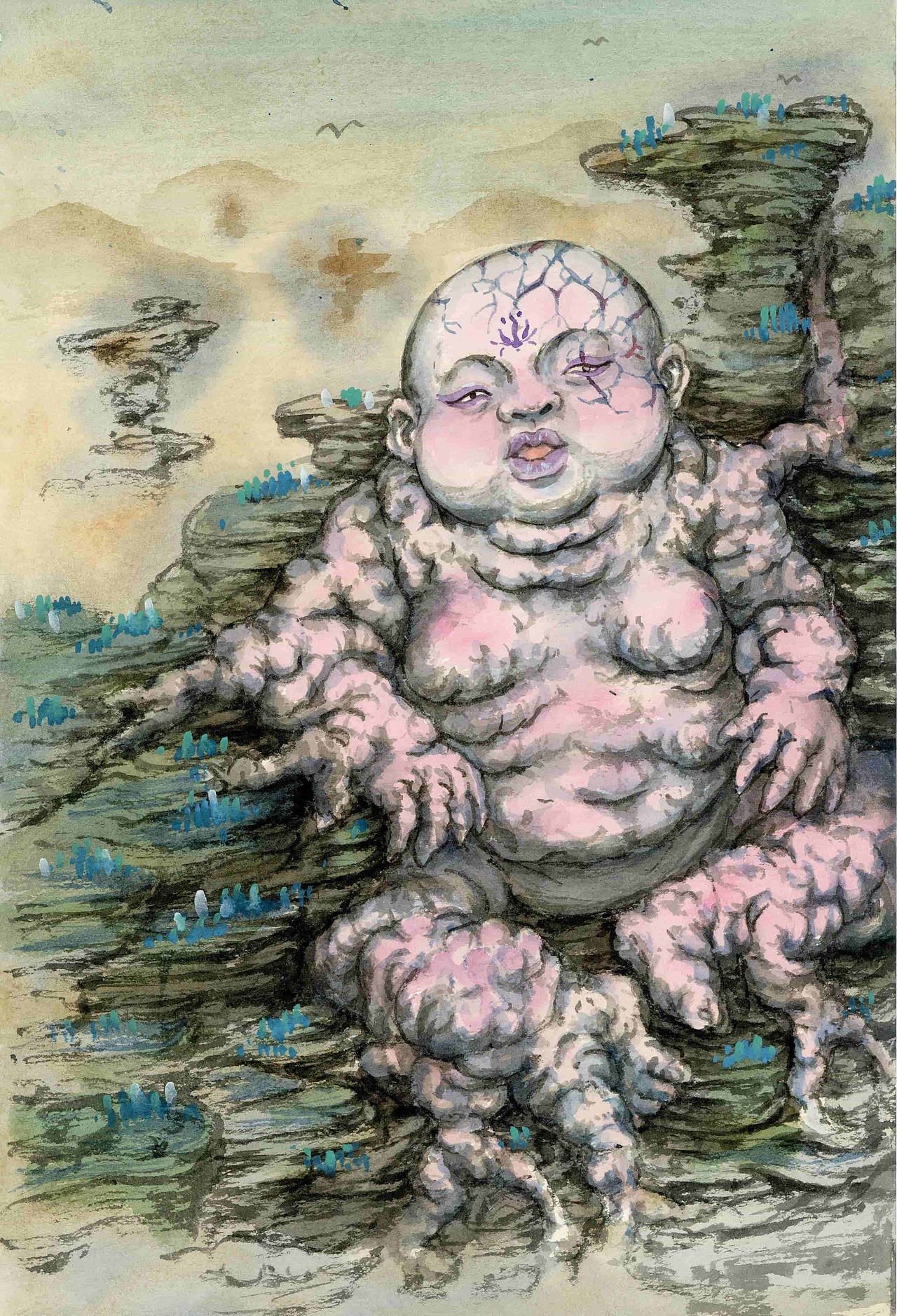 震震 ぶるぶる
震震又叫癔病神,人们在遇到恐怖的事情时,浑身颤抖,表达不流畅,这就是因为震震导致的。因受惊而颤抖本是一种正常的生理反应,却被古时的日本人想象成某种妖怪在捣鬼,且“震震”的名字形象地表现出人们因惊恐而颤抖的样子,想来也算作挺可爱的妖怪。