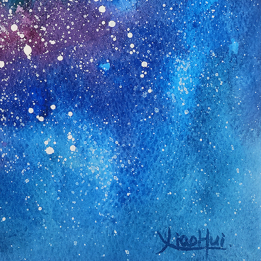《蓝色星空》原创水彩作品