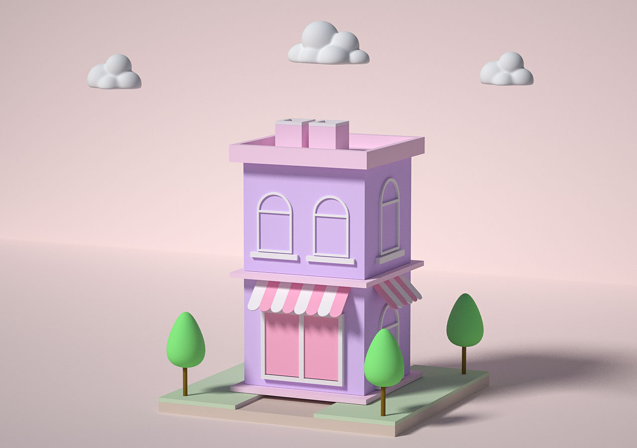 临摹c4d卡通小房子