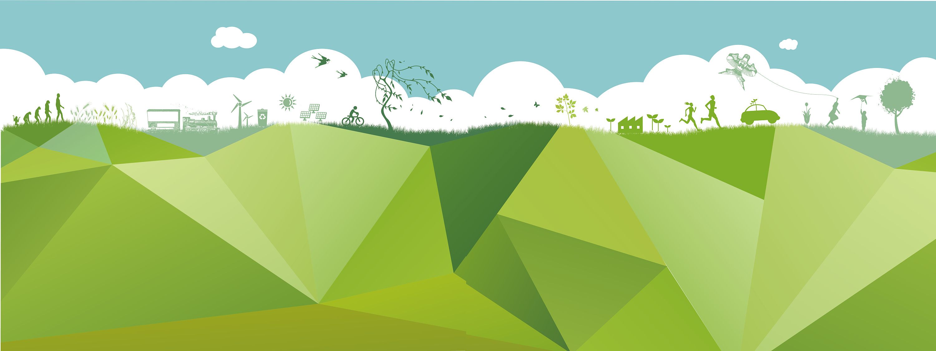 春夏秋冬四矢量环保生态展板海报背景——春