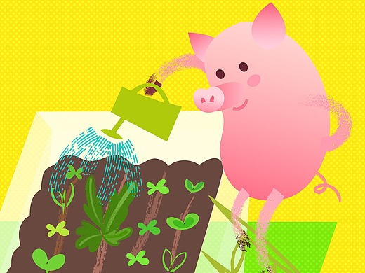 2019新年元旦四只小猪生活场景矢量插画