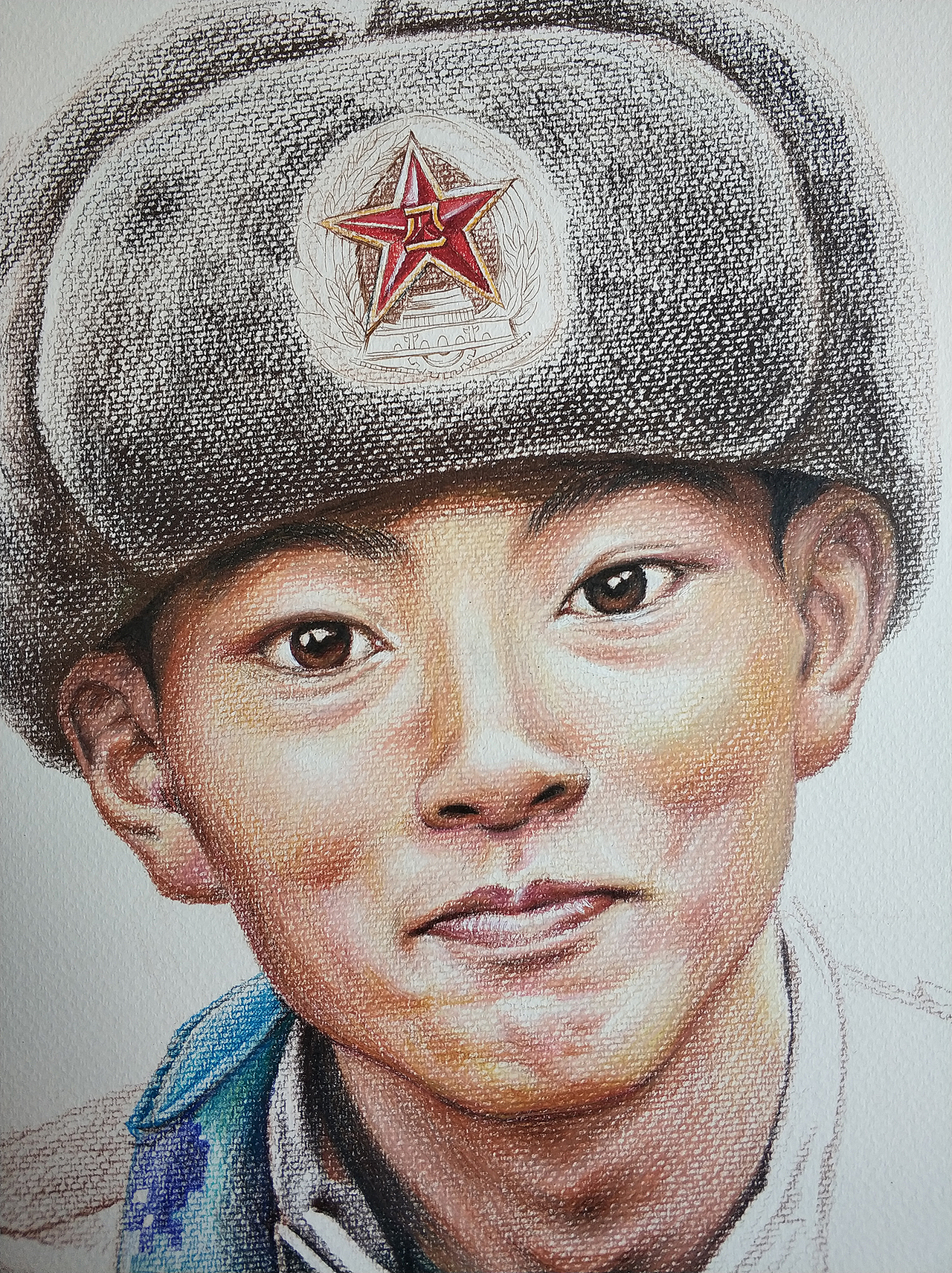 《清澈的爱 只为中国》为英雄陈祥榕画一幅彩铅肖像