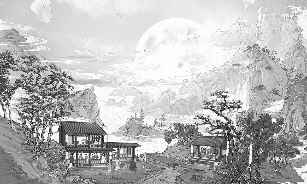 中秋佳节（图ZMjY2NDk0NDM2） - 商业插画 - 站酷设计师山也拾墨原创素材 - 站酷ZCOOL