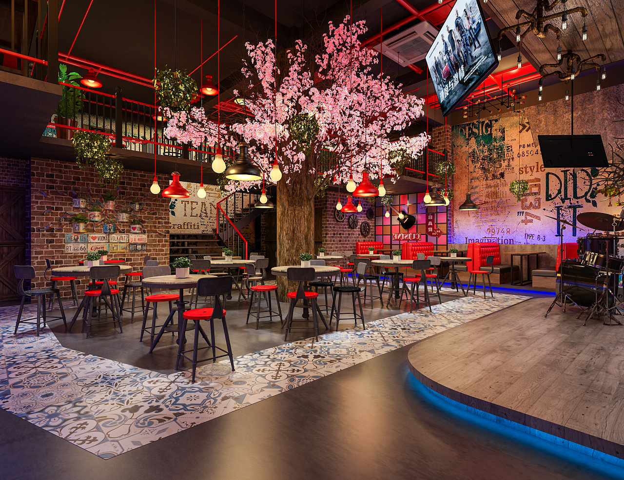 工装|樱花树下的邂逅-音乐餐吧—餐饮