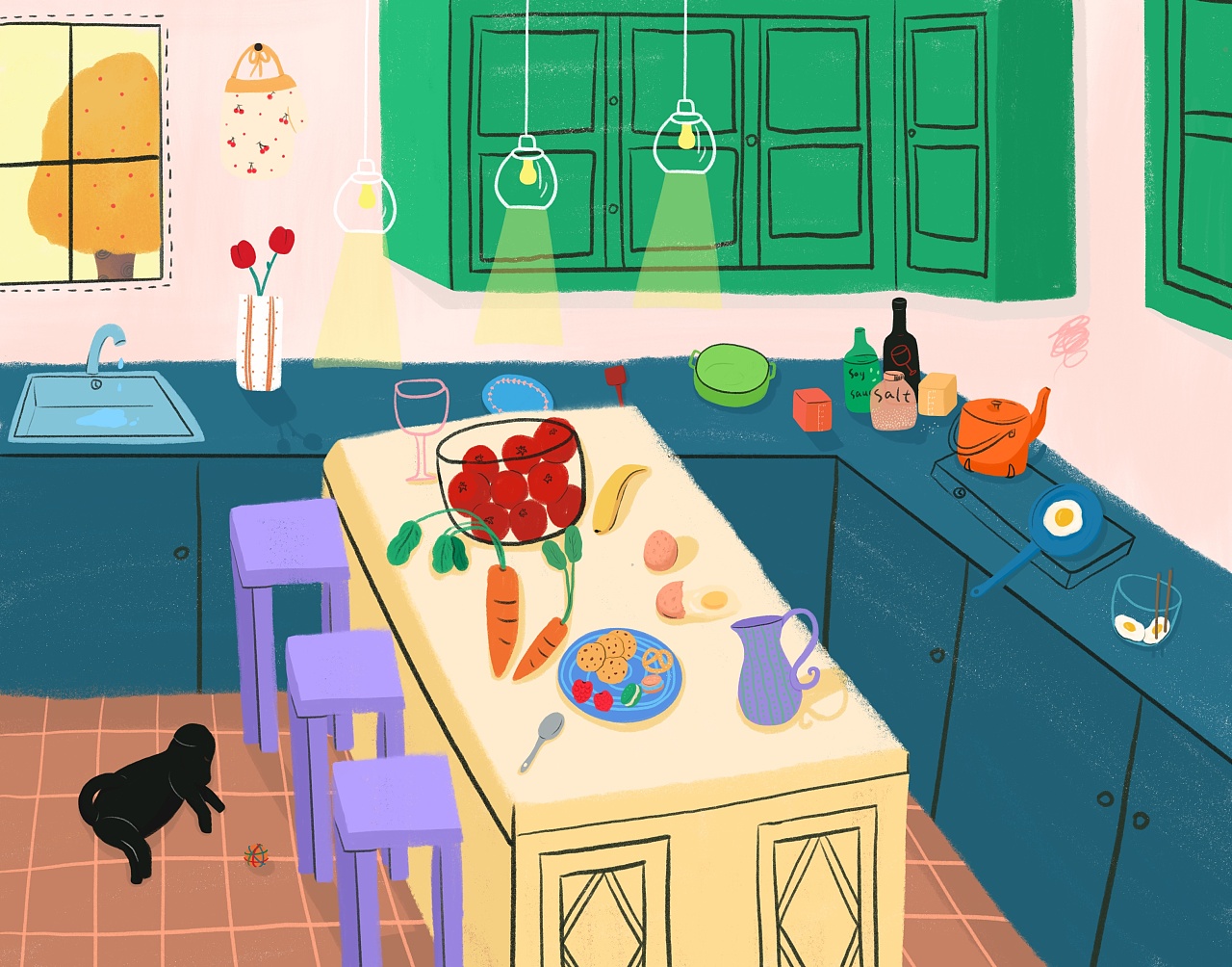 画我家的厨房简单,简笔画,儿童画_大山谷图库