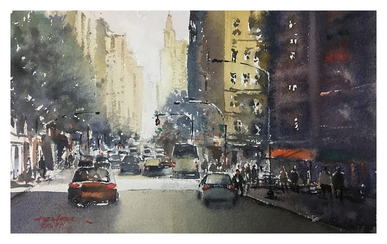 一组城市水彩作品