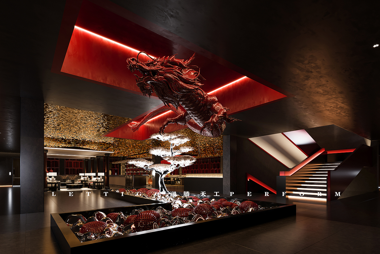 暗调+中国红,设计感与效果都在线的火锅店