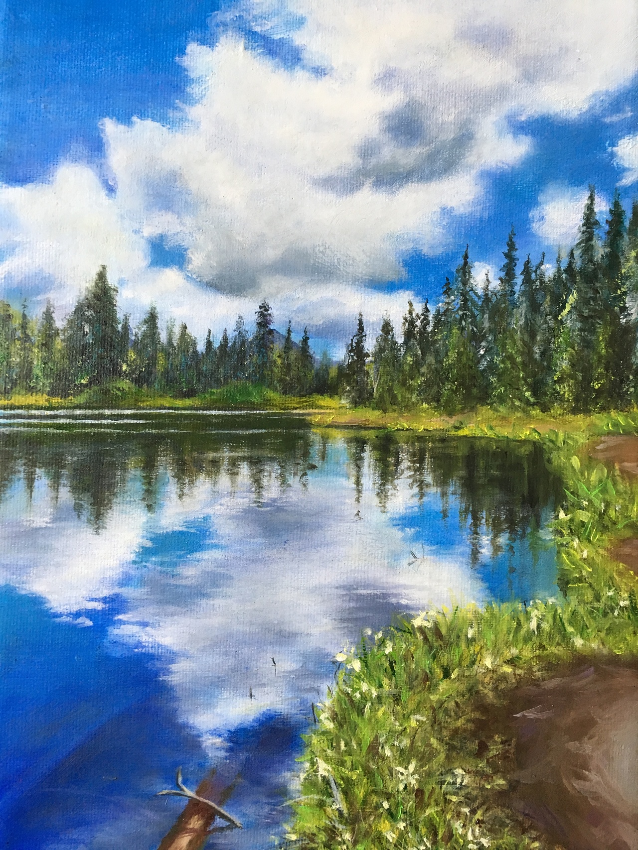 风景油画之五～明镜浮云|纯艺术|绘画|x_kaii - 原创作品 - 站酷