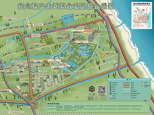 南大港产业园区全域旅游景区景点全景导览图手绘地图