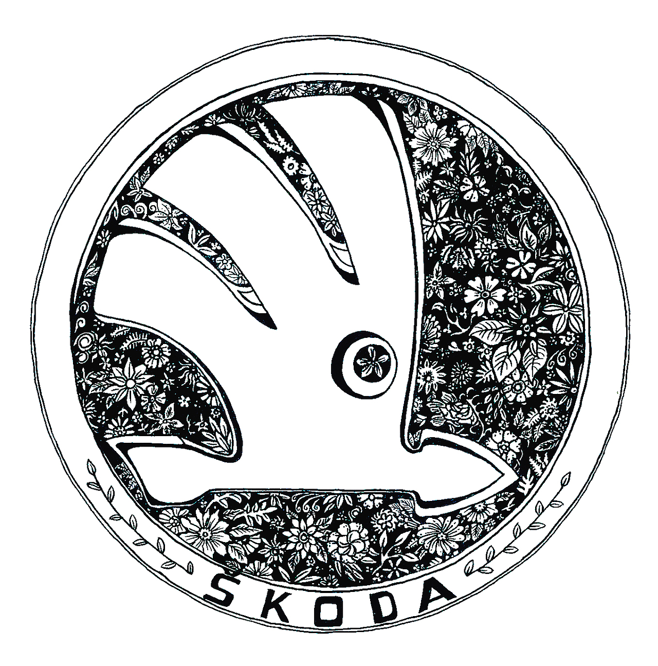 斯柯达logo手绘图案花环