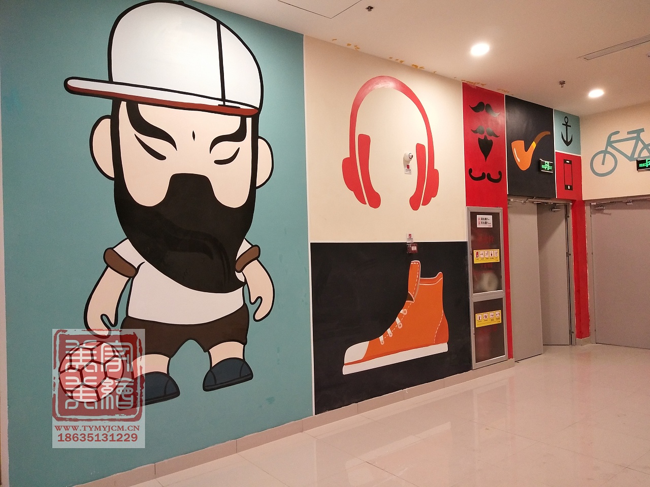 太原网红墙彩绘墙绘,通道美化彩绘,商场美陈彩绘墙绘