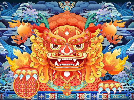 #以"狻猊"为核心视觉元素的国潮主视觉画面#