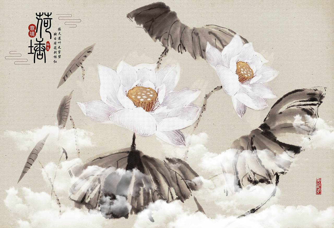 纱画、文创卷帘图案-荷花（图ZMjg0NjUzMzg4） - 图案 - 站酷设计师裕隆家居原创素材 - 站酷ZCOOL