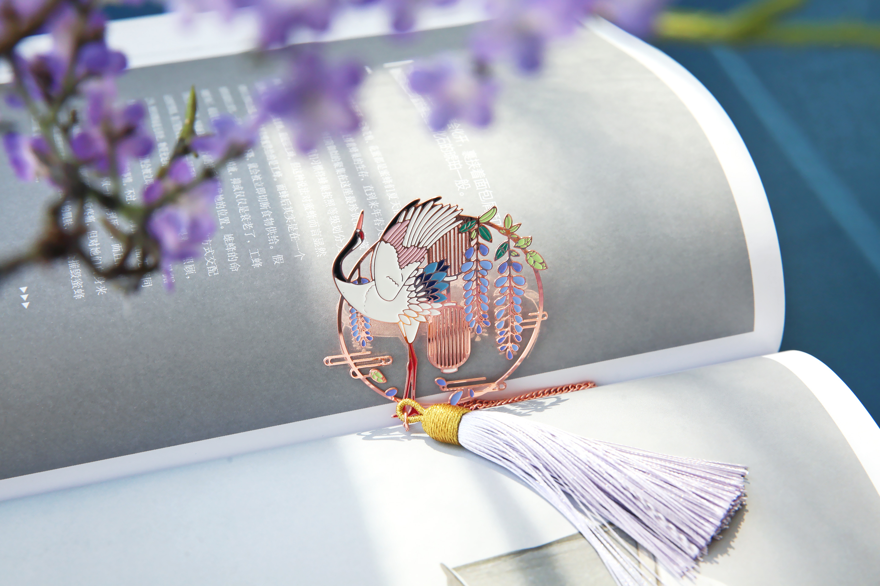 松鹤云涧朱藤鹤影系列金属书签