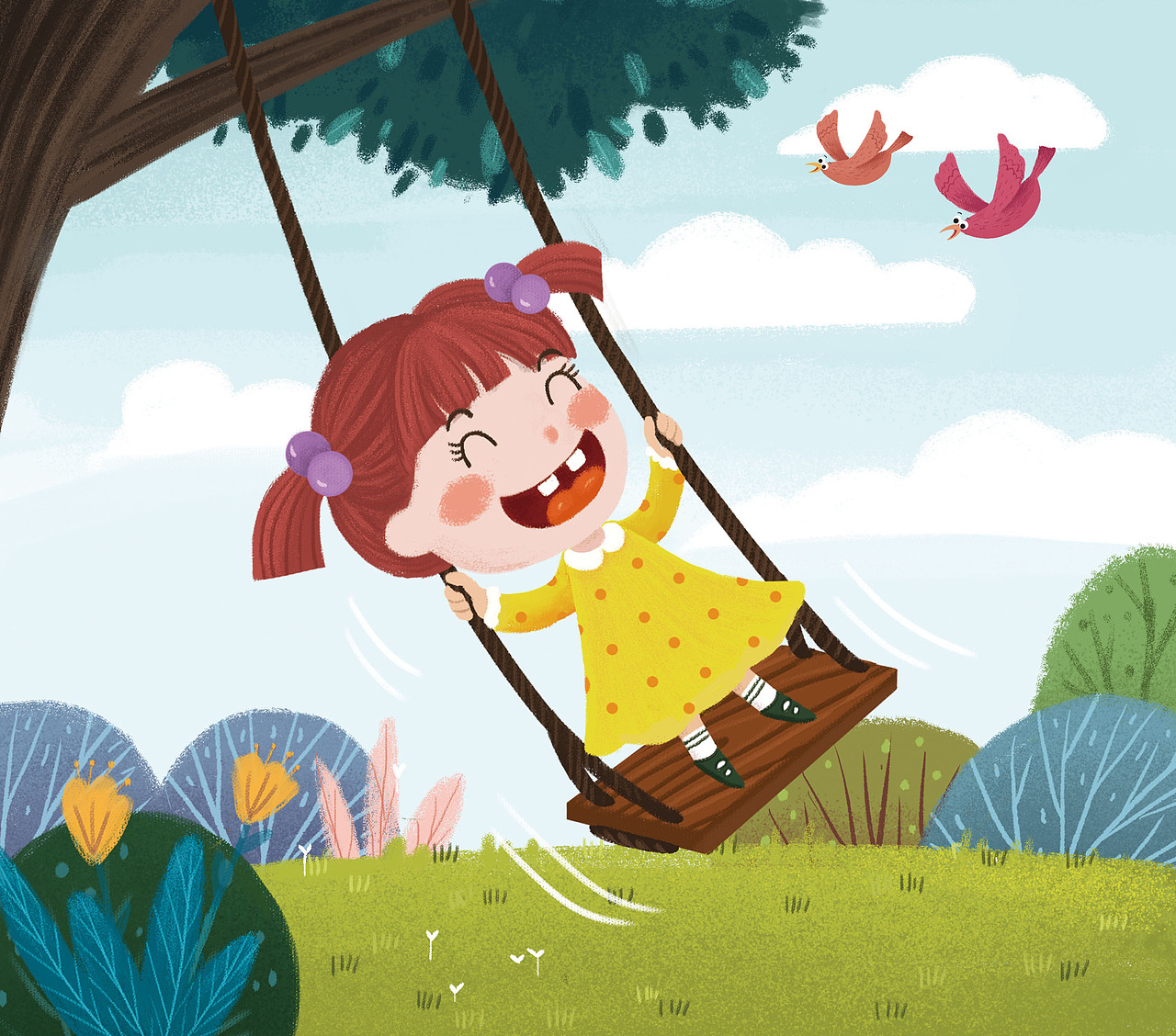 《荡秋千》（图ZMjQwOTQ5NTg0） - 绘本 - 站酷设计师荞麦hui原创素材 - 站酷ZCOOL