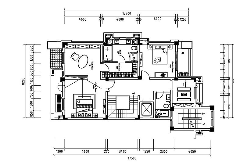 英伦庄园装修效果图400平别墅案例——2层平面布局方案